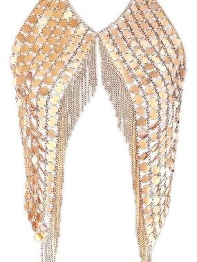 Gold metal coin and chain Fringe Halter top